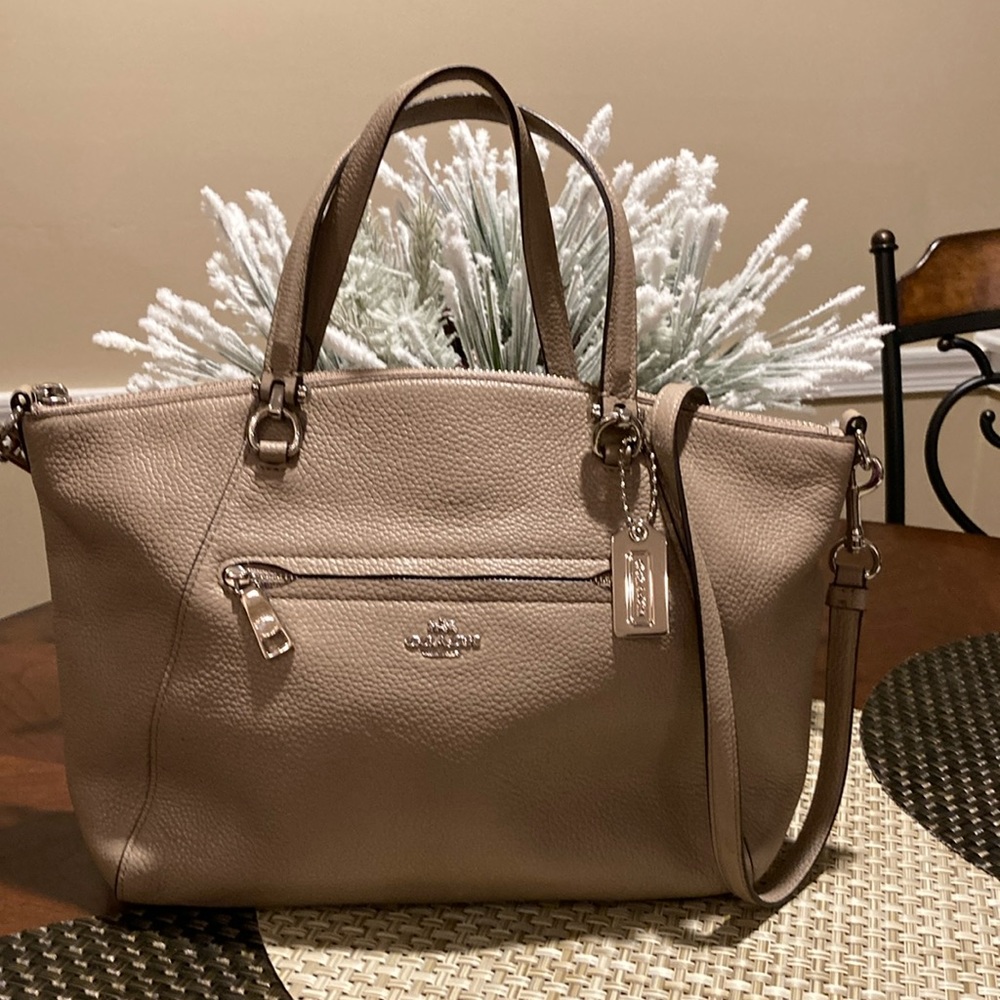 Authentic Coach Prairie satchel with Crossbody strap taupe with silver hardware